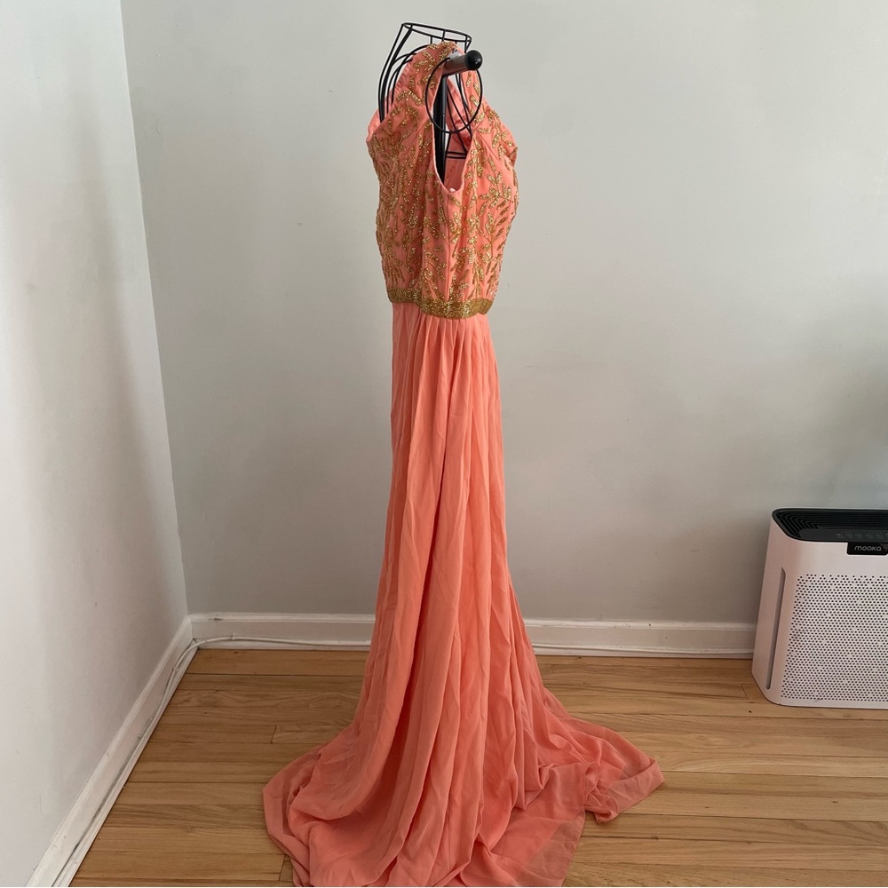 Chic Coral and Gold Evening Dress - Picture 4 of 6
